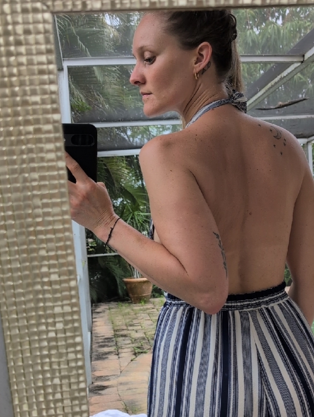 Lulu's Navy & White Halter Wide Leg Jumpsuit - Picture 4 of 8